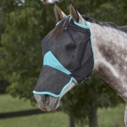 Weatherbeeta Comfitec Deluxe Fine Mesh Mask W/Nose - Black/Turquoise