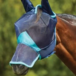 Weatherbeeta Comfitec Deluxe Fine Mesh Mask W/Ears & Nose - Navy/Turquoise