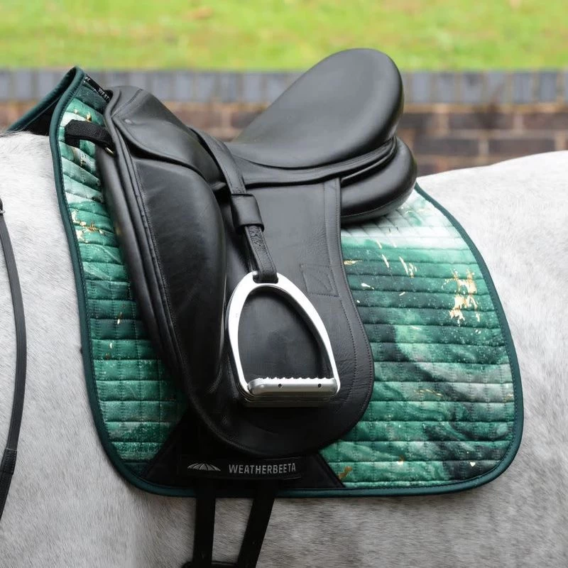 Weatherbeeta Prime Marble Shimmer Dressage Saddle Pad - Green/Gold Swirl Marble - Image 2