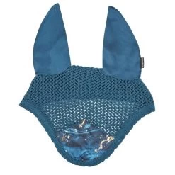 Weatherbeeta Prime Marble Shimmer Ear Bonnet - Navy/Gold Swirl Marble