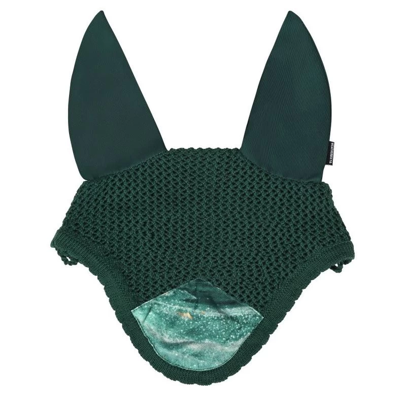 Weatherbeeta Prime Marble Shimmer Ear Bonnet - Green/Gold Swirl Marble