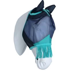 Weatherbeeta Fly Mask Comfitec Deluxe Fine Mesh With Ears And Tassels Navy/Turquoise