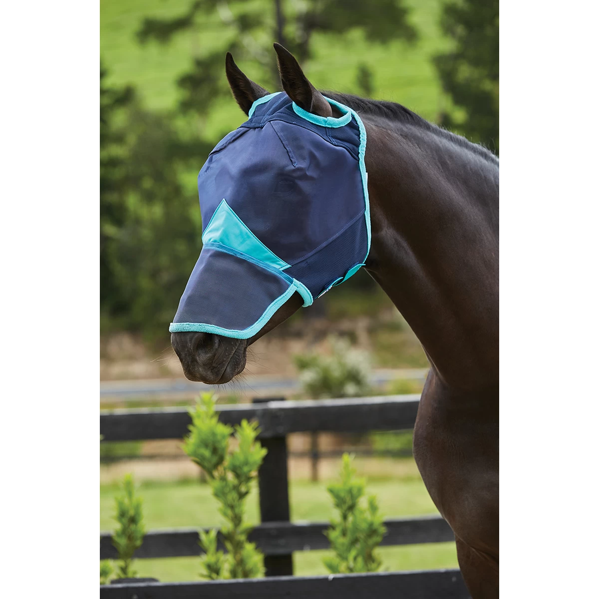 Fly Mask WeatherBeeta ComFiTec With Nose Dark Blue-Turquoise