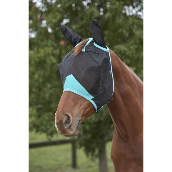 Weatherbeeta Fly Mask Comfitec Deluxe Fine Mesh With Ears Black / Turquoise - Image 4