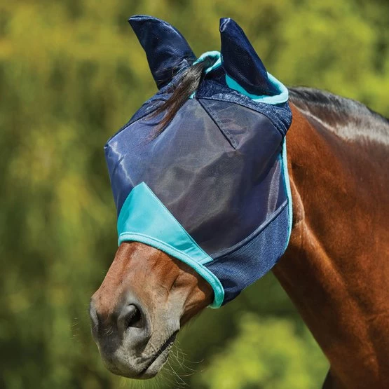 Weatherbeeta Fly Mask Comfitec Deluxe Fine Mesh With Ears Black / Turquoise - Image 5
